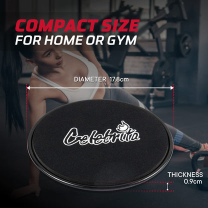 Celebrita Pair of Gliding Discs Core Sliders Ab, Back, Hip, and Leg Exercise Gear for Gym, Home, Yoga, Pilates | Strengthen Abdomen, Burn Fat, Improve Balance (Black)