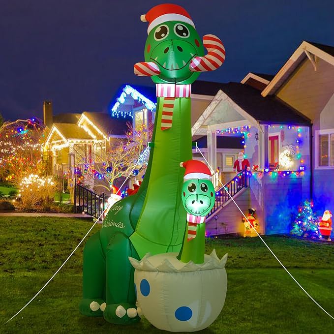 Onory 6 FT Christmas Inflatables Outdoor Decorations Inflatable Christmas Dinosaur and Dinosaur Baby with Build-in LEDs Blow up Holiday Decorations for Yard Garden Outdoor Indoor Decor
