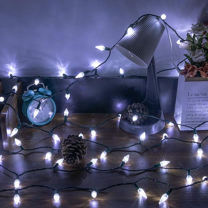 AWQ 200LED 66 FT C6 Christmas String Lights Plug in Fairy Twinkle String Lights 8 Modes Timer Function Waterproof Extendable for Indoor Outdoor Wedding Party Christmas Decoration (200, White)