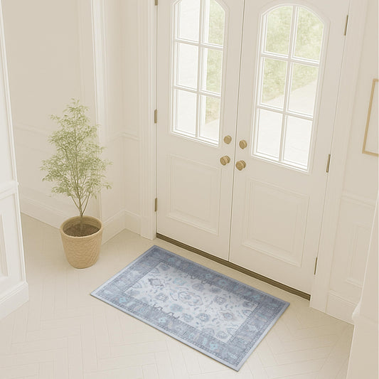 Fame Rugs Modern Oushak Rug 2x3, Doormat Vintage Turkish Gray Oriental Antique Inspired Small Area Rugs, Washable Foldable Luxury Living Room Bedroom (384GB, 2' x 3')