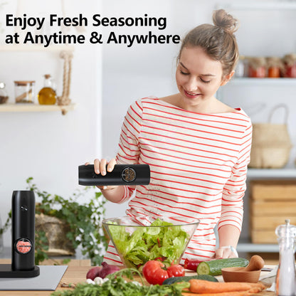 Electric Salt and Pepper Grinder Set, Rechargeable Pepper Grinder with Charger Tray, USB Cable, One Hand Operation, Adjustable Coarseness with Ceramic Grinder (Set of 2,Black)