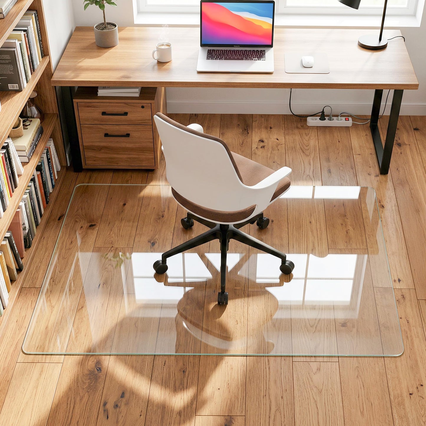 Homsion 30"x55" Tempered Glass Office Chair Mat for Carpet & Hardwood Floor, 1/5" Thick Clear Floor Protector Desk Chair Mat with Rounded and Polished Edges