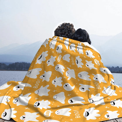 Cute Cartoon Ghost Yellow Blanket Halloween Lightweight Throw Blanket for Women Men Soft Cozy Fleece Couch Living Room Bed Blanket for Kids Girls Boys—All Season X-Small 40x30In (Toddler) PET
