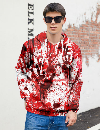 Mens Halloween Hoodies Boy Cool Bloody Hoodie Fashion Skeleton Sweatshirt Guys 3D Printed Graphic Novelty Pullover Adult Funny Fleece Fall Winter Clothes