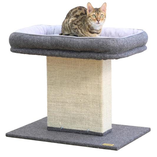 Catry Mellow 2-Level 19" Cat Tree with Large Washable Replaceable Bed, Big Sisal Post, Quick Assembly, Built to Last, Ideal for Small to Large Cats, Grey