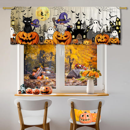 FUTBU Halloween Valance Curtain for Kitchen-Halloween Decorations Window Valance for Living Room Bedroom Scroll -Pumpkin Black Cat Ghost Decor Rod Pocket Valances-Window Treatment Valance 18"X54"