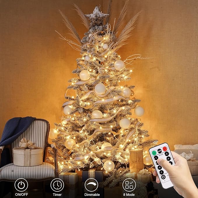 echosari String Lights Battery Powered, 33Ft 100 LED Fairy Lights Warm White Outdoor Christmas String Lights with Remote Dimmable Timer 8 Modes for Wedding Party Garden Decoration