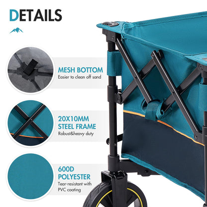 Portal Festival Trolley on Wheels Camping Trolley Cart with Brakes Heavy Duty Beach Wagon Pull along Collapsible Hand Truck Trailer Buggy for Picnic Garden Event Utility Pet 200L