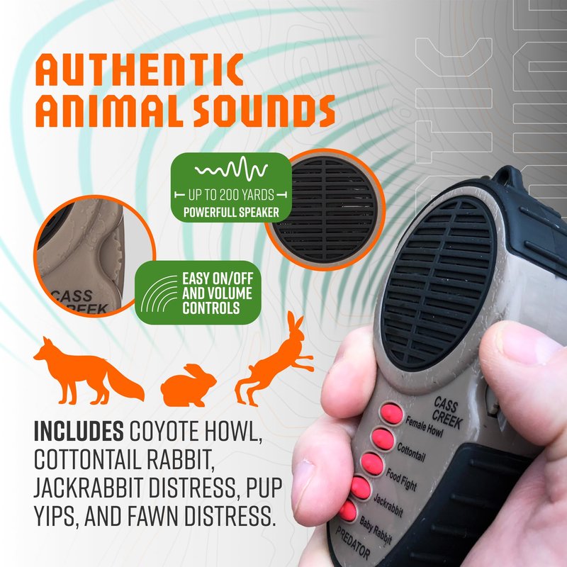 Cass Creek Ergo Electronic Predator Call, Coyote Call Device, Handheld Game Call with Authentic Animal Sounds, Compact Hunting Sound Caller