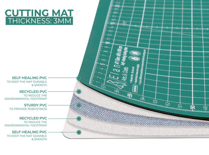 Elan A3 Cutting Mat Green, 5-Ply Hobby Board for Crafts 44X30 CM, Self Healing Cutting Mat A3, Recycled PVC Craft Board for Sewing & Quilting