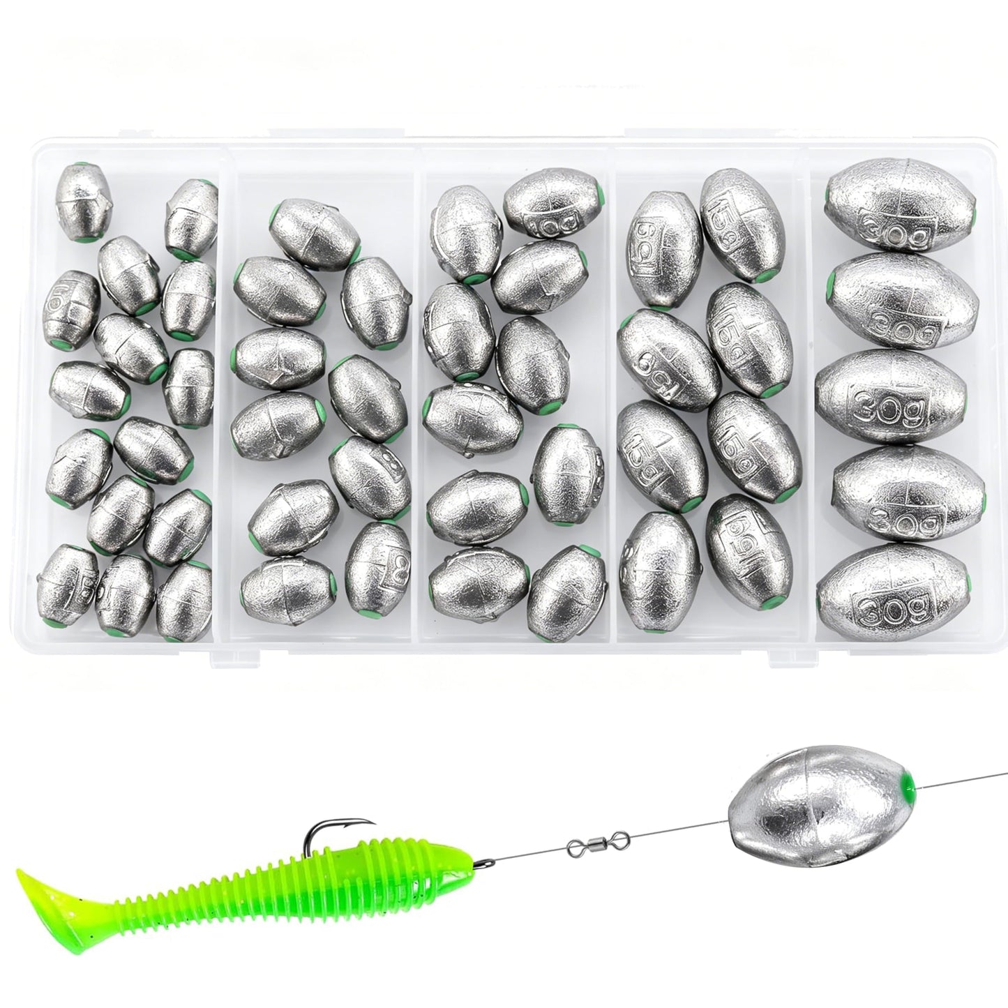 48PCS Egg Weights Egg Fishing Sinkers Lead Weights Catfish Weights Slide Sinkers for Fishing Line Assortment