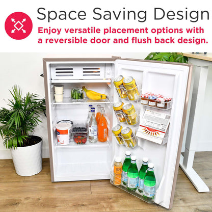 Frigidaire Retro Compact Fridge with Chiller, 3.2 cu ft Countertop Fridge with Built-In Bottle Opener, Compact Refrigerator for Office, Bedroom, Dorm Room or Cabin - 16.5" D x 19" W x 31" H (Coral)