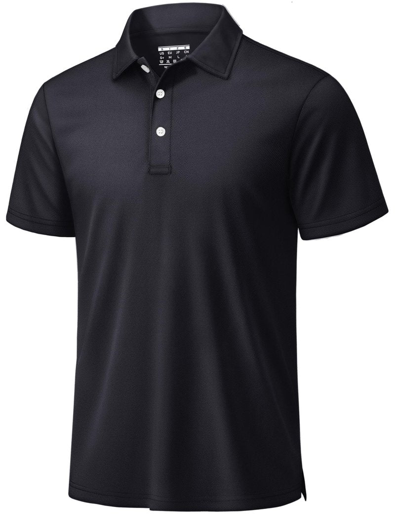 TACVASEN Mens Golf Shirt Dry Fit Mens Polo Shirts Short Sleeve Performance Golf Polos for Men with Collar Work Shirts Black, L