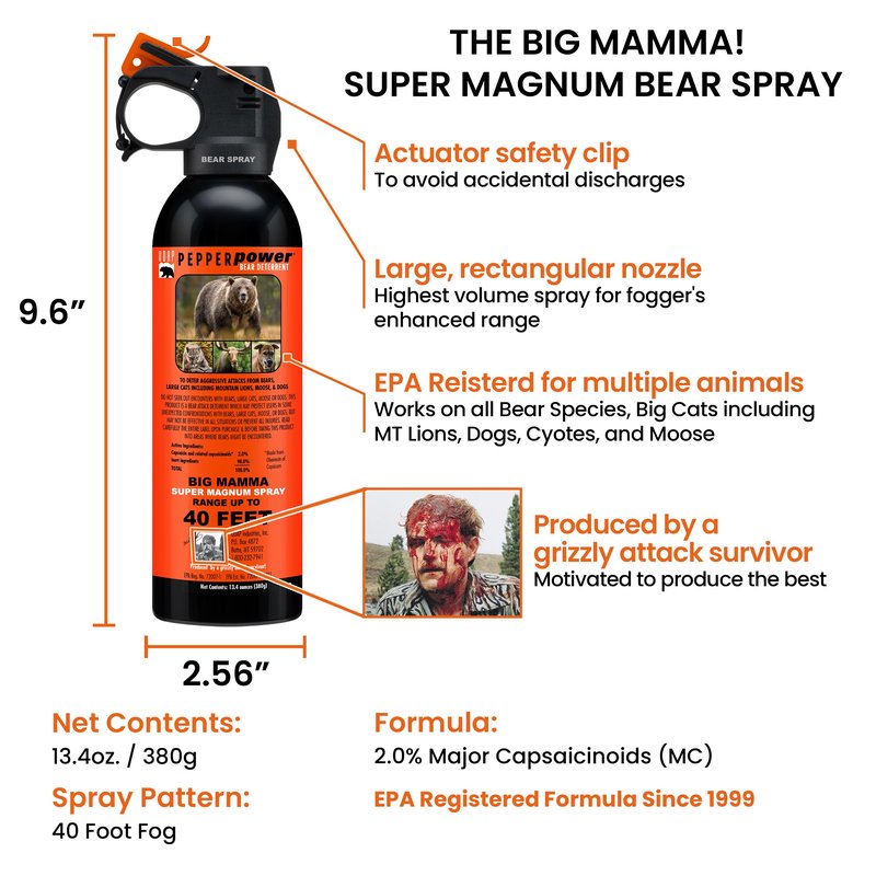 UDAP 18CP Super Magnum Bear Spray, Multi,13.4oz