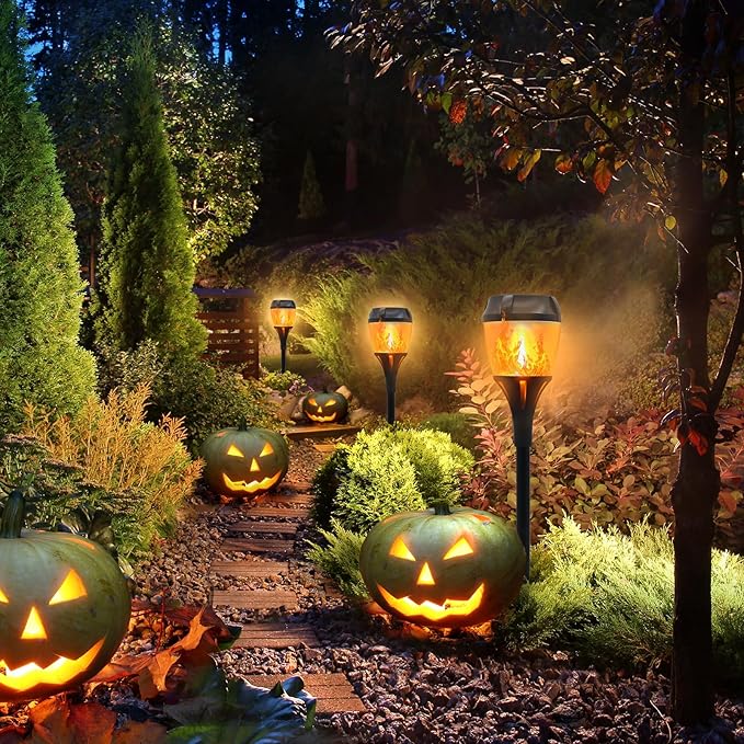 Swingers Solar Lights Outdoor,Solar Torch Lights with Flickering Flame,Waterproof Outdoor Garden Light for Halloween,Garden, Landscape, Path, Yard, Patio (4, Black)