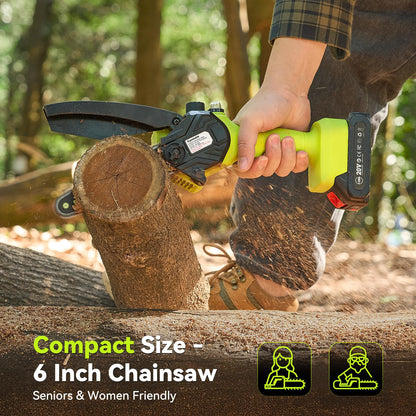 Supstable Mini Chainsaw 6 Inch, Electric Chainsaw Cordless, Battery Powered Chain Saw with Oiler, 2pcs 2000mAh Batteries, Small Handheld Garden Saws for Tree Branch Wood Cutting, Gifts for Men Women