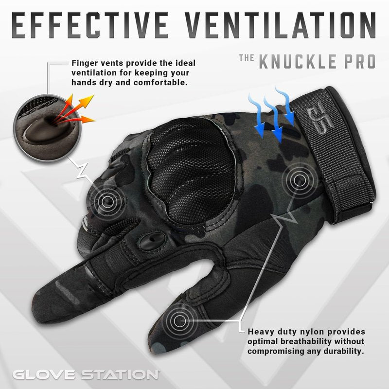 Glove Station Gloves for Men – Touchscreen Utility Gear with Hard Knuckle Protection Used in Motorcycle, Airsoft, & Outdoor Work Black Multicam XX-Large