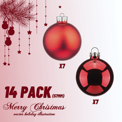Suixing Christmas Glass Balls Multi Colors Included with Loop Set Festival Home Party Decors Xmas Tree Hanging Pendant 14PC 2.2In Red