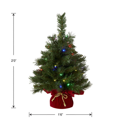 National Tree Company 24 in Pre-Lit Majestic Fir Artificial Christmas Tree, 35 Multicolor Lights, 71 Tips, Timer, Red Cloth Base, Green