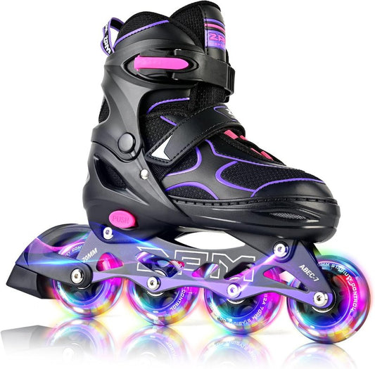 Inline Skates for Kids | Adjustable Light Up Roller Skates for Ages 5-12 - Perfect for Beginners