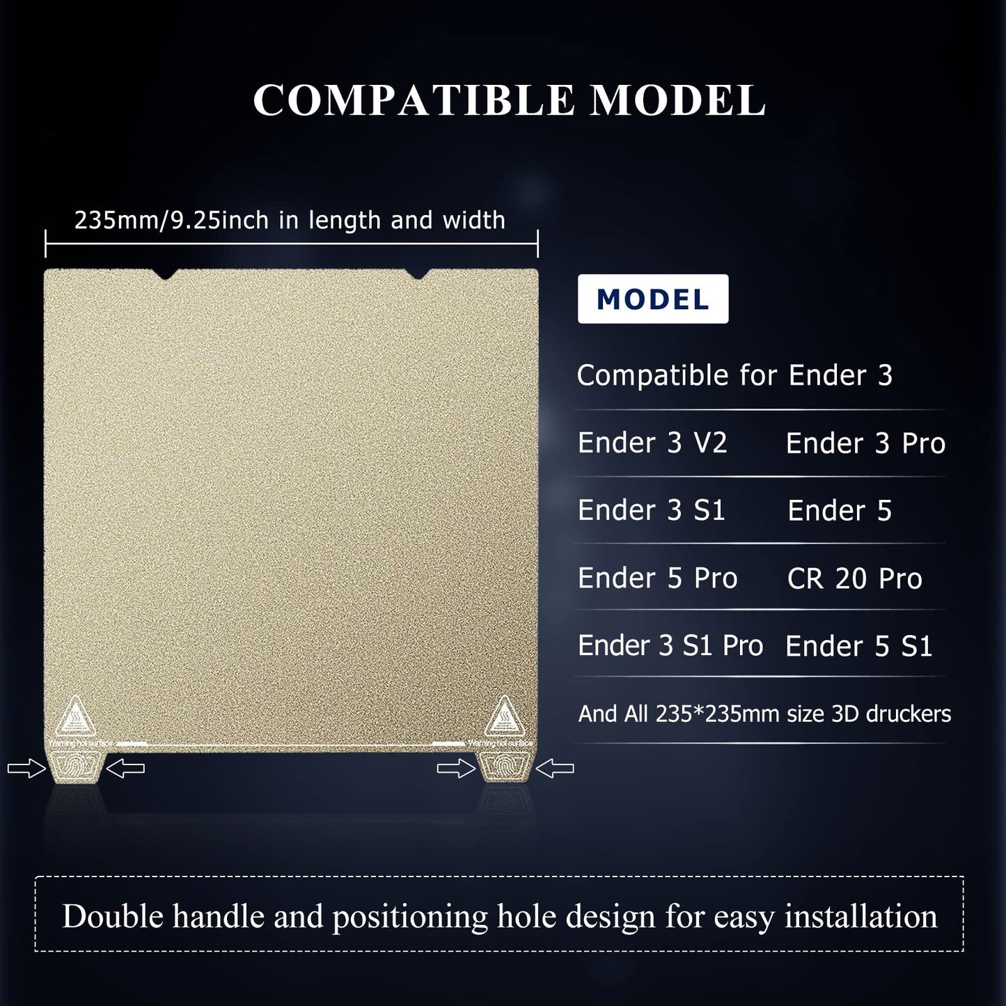 YOOPAI Double Side Textured PEI Sheet 235x235mm, Ender 3 Magnetic Build Plate Spring Steel Bed For Creality Ender 3/ Ender 3 Pro/Ender 3 V2/ Ender 3 S1/ Ender 3 Neo/Voxelab Aquila 3D Printer