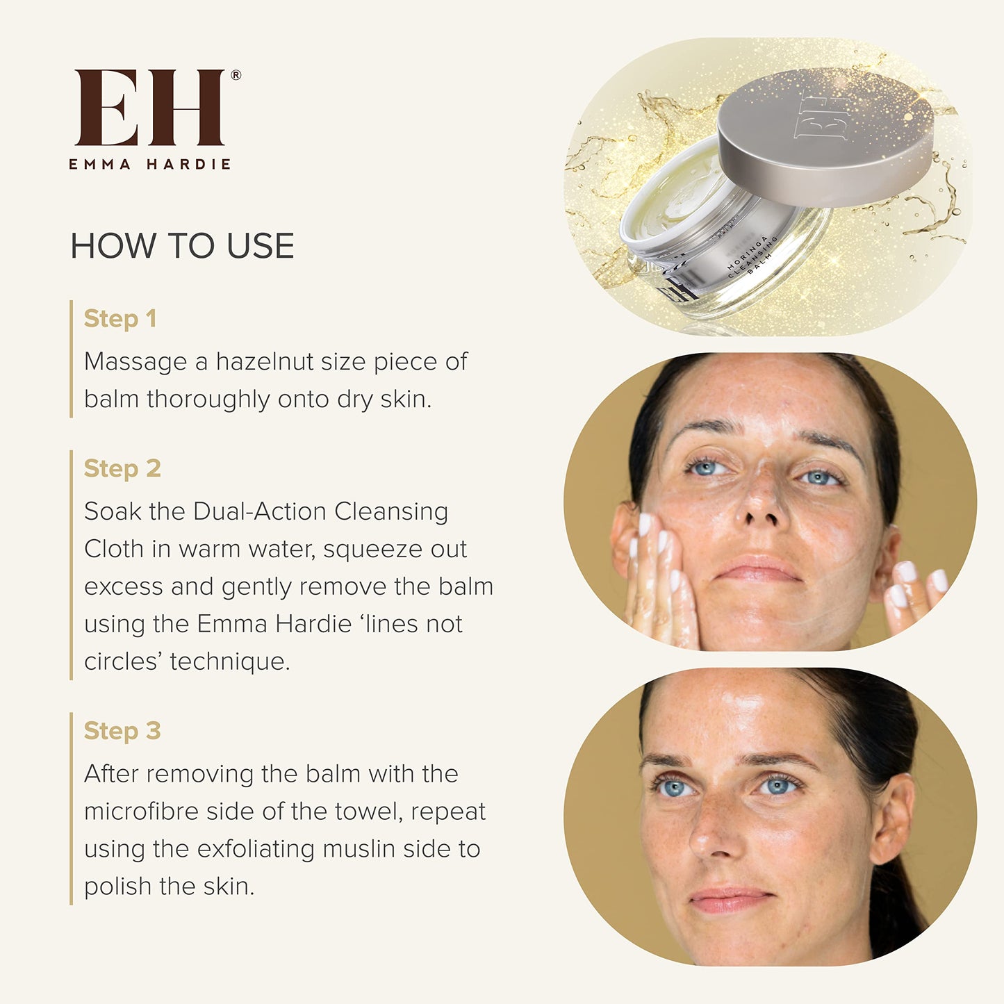 Emma Hardie 100ml Moringa Cleansing Balm with Cleansing Cloth Set, No-Rinse Formula Removes Face & Eye Make Up, Moisturizes & Hydrates the Skin, Natural & Cruelty Free, Vegan & Cruelty Free