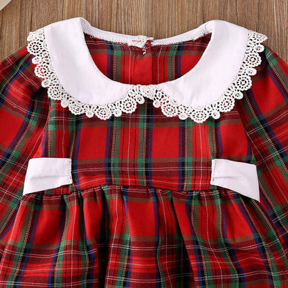 Baby Girl Christmas Dress Matching Newborn Girl Bodysuit Plaid Lace Princess Skirt Family Clothing (Romper/Long Sleeve, 0-3 Months)