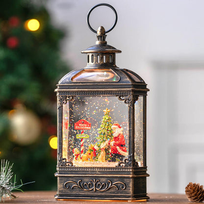 Snow Globe Lighted Christmas Decorations, Santa Claus & Pups Musical Water Lantern with Swirling Glitter, Christmas Holiday Party Gifts and Decorations