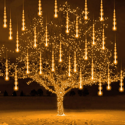 FUNPENY Meteor Shower Rain Lights, 288 LED Christmas Lights Icicle Snow Falling Outdoor Raindrop Light, Xmas Tree Holiday Christmas Halloween Decoration, Warm White
