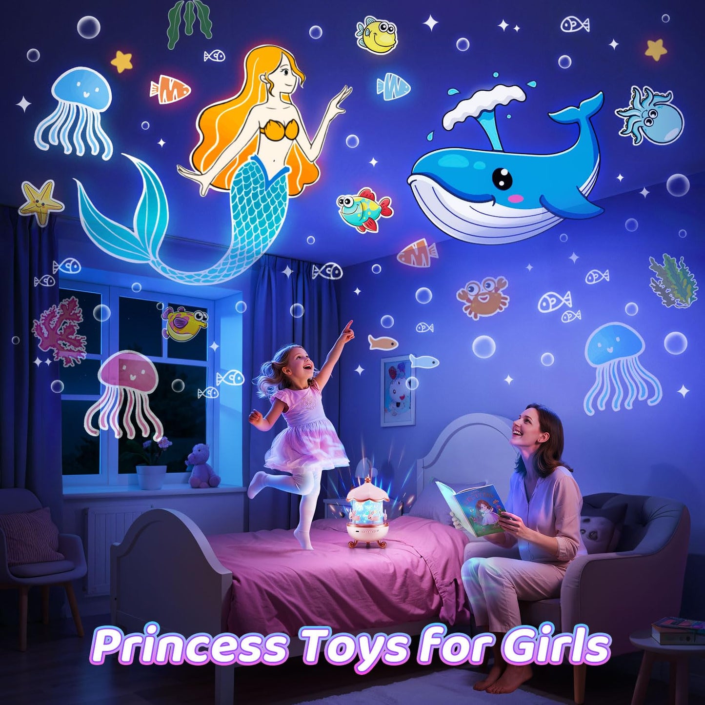 Unicorn Night Light for Kids, with 15 Films & 10 White Noises, Rechargeable 1200mAh Toddler Night Light with 360° Rotation, Remote Control Unicorn Gifts for Girls, Toys for 1 Year Old Girls