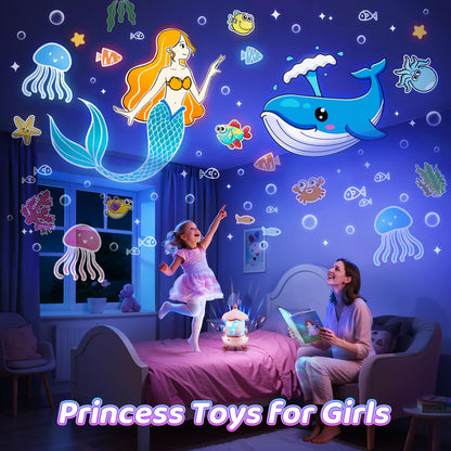 Unicorn Night Light for Kids, with 15 Films & 10 White Noises, Rechargeable 1200mAh Toddler Night Light with 360° Rotation, Remote Control Unicorn Gifts for Girls, Toys for 1 Year Old Girls