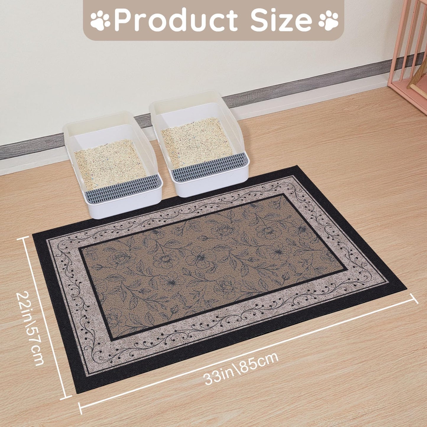 Hedgeink Cat Litter Mat Trapping Rug 33"x22", Large Litter Box Mat for Floor, Non-Slip Waterproof Backing, Soft Mesh Easy to Clean Pet Mat for Cat Brown