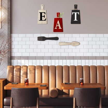 Jetec Cutting Board Eat Sign Set Hanging Art Kitchen Eat Sign Fork and Spoon Wall Decor Rustic Primitive Country Farmhouse Kitchen Decor for Home Decoration(Red, Beige, Gray)