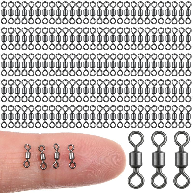 SynHHergyx 100 Pack Micro Swivels for Fly Fishing, Small Fishing Swivels Rolling Barrel Swivels Fly Fishing Tackles, High Strength Barrel Swivel Hook Line Connector with Black Coating