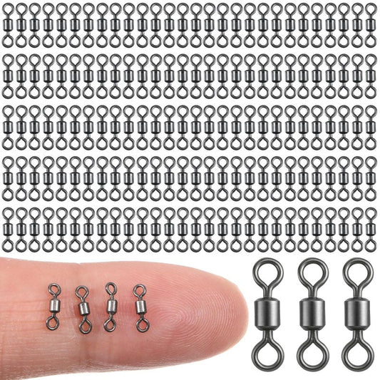 SynHHergyx 100 Pack Micro Swivels for Fly Fishing, Small Fishing Swivels Rolling Barrel Swivels Fly Fishing Tackles, High Strength Barrel Swivel Hook Line Connector with Black Coating