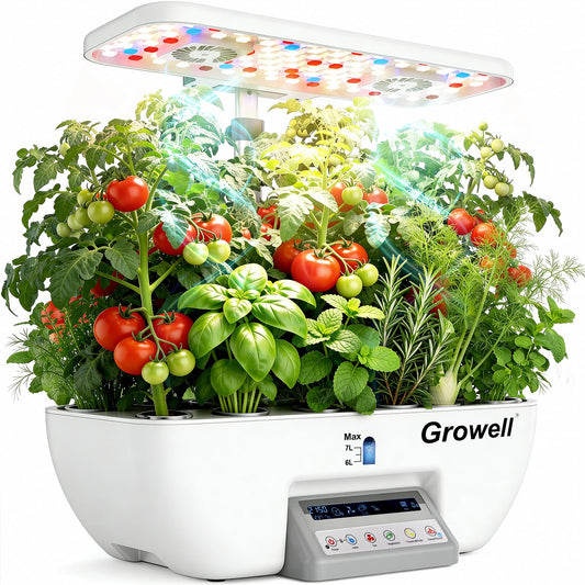 Growell Hydroponics Growing System Kit, 17 Pods Indoor Herb Garden with 2 Fans Circulation, Grow Light, Smart Water Cycle, Auto Timer, 10L Water Tank, Perfect Indoor Gardening System Gifts (White)
