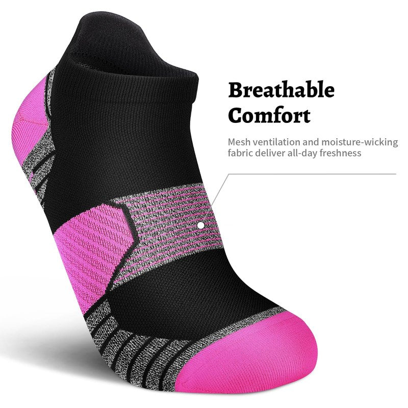 PAPLUS Compression Running Socks Women (6 Pairs), Ankle Athletic Socks Low Cut with Arch Support