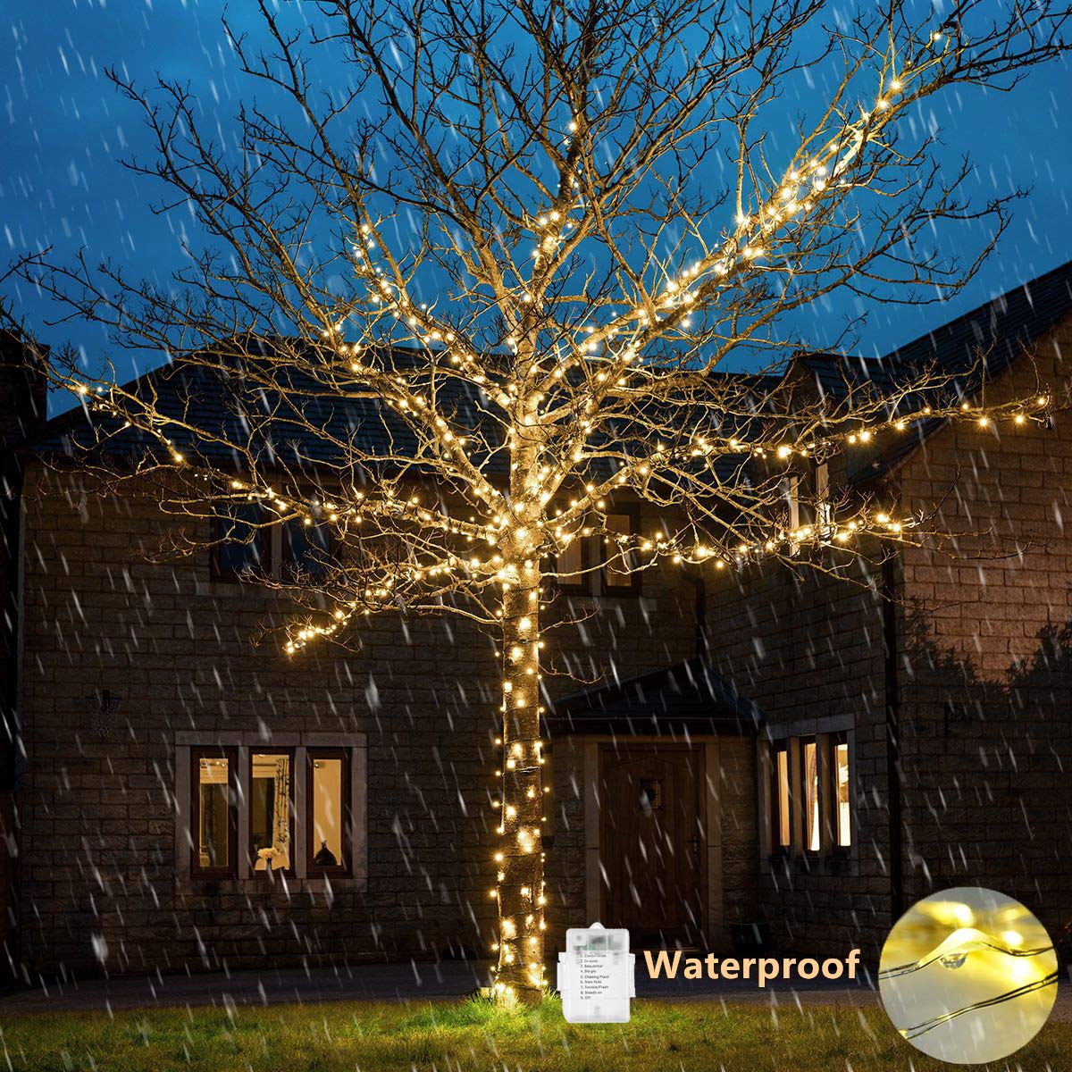 ooklee® [2 Pack Fairy Lights Battery Operated, 10M 100 LED String Lights Waterproof Outdoor/Indoor, 8 Modes with Remote Timer, Twinkle Lighting for Gazebo Party Room Garland Xmas Decor (Warm White)