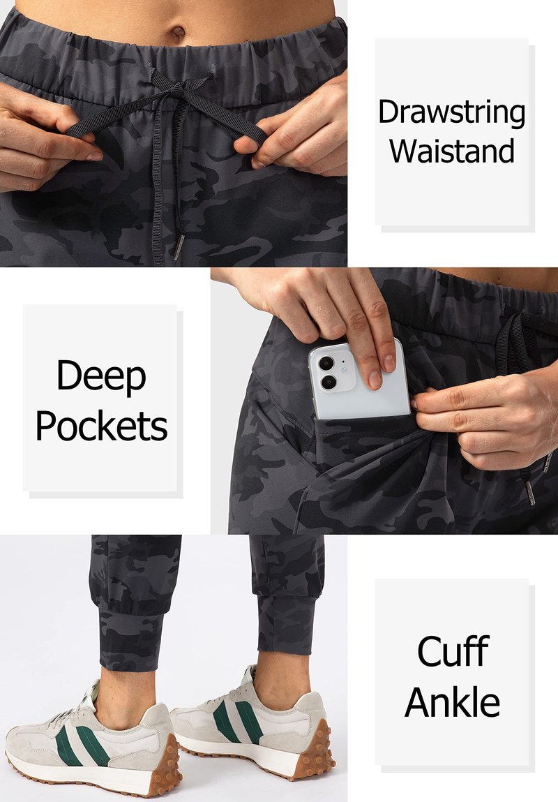 SANTINY Women's Joggers Pants Pockets Drawstring Running Sweatpants for Women Lounge Workout Jogging(Camo Deep Coal Multi_XS)
