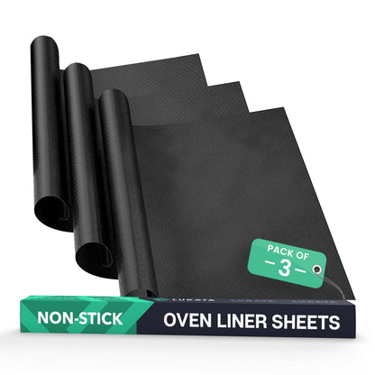 Large Heavy Duty Oven Liner (3 Pack) - Teflon Oven Liners for Bottom of Oven for Gas, Electric and Fan Assisted Ovens - Reusable Non-Stick Oven Mats for Bottom of Oven - BPA Free