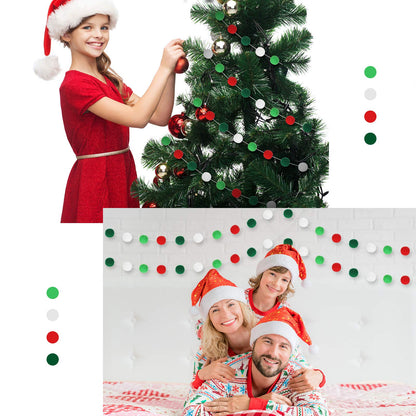 WILLBOND 4 Pack 39.4 ft Christmas Pom Pom Garlands Decorations with 128 Pcs Red Green White Felt Balls Hanging Garlands for Xmas Party Tree Ornaments Home Wall Supplies