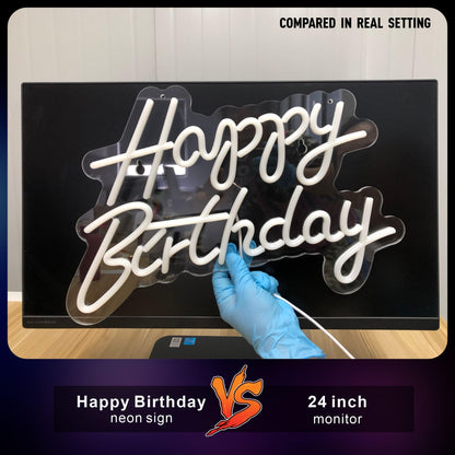 Happy Birthday Neon Sign for Wall Decor, with Dimmable Switch, Reusable Neon Light Sign for All Party Decoration(17X12inches,White)