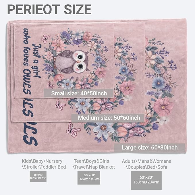 Owl Floral Lightweight Throw Blanket, Cute Cartoon Animal with Flower and Butterfly, Warm Soft Cozy Flannel Blankets, Couch Dorm Home Decor All Season Use, 60x50in, Pink, Gifts for Girls Women