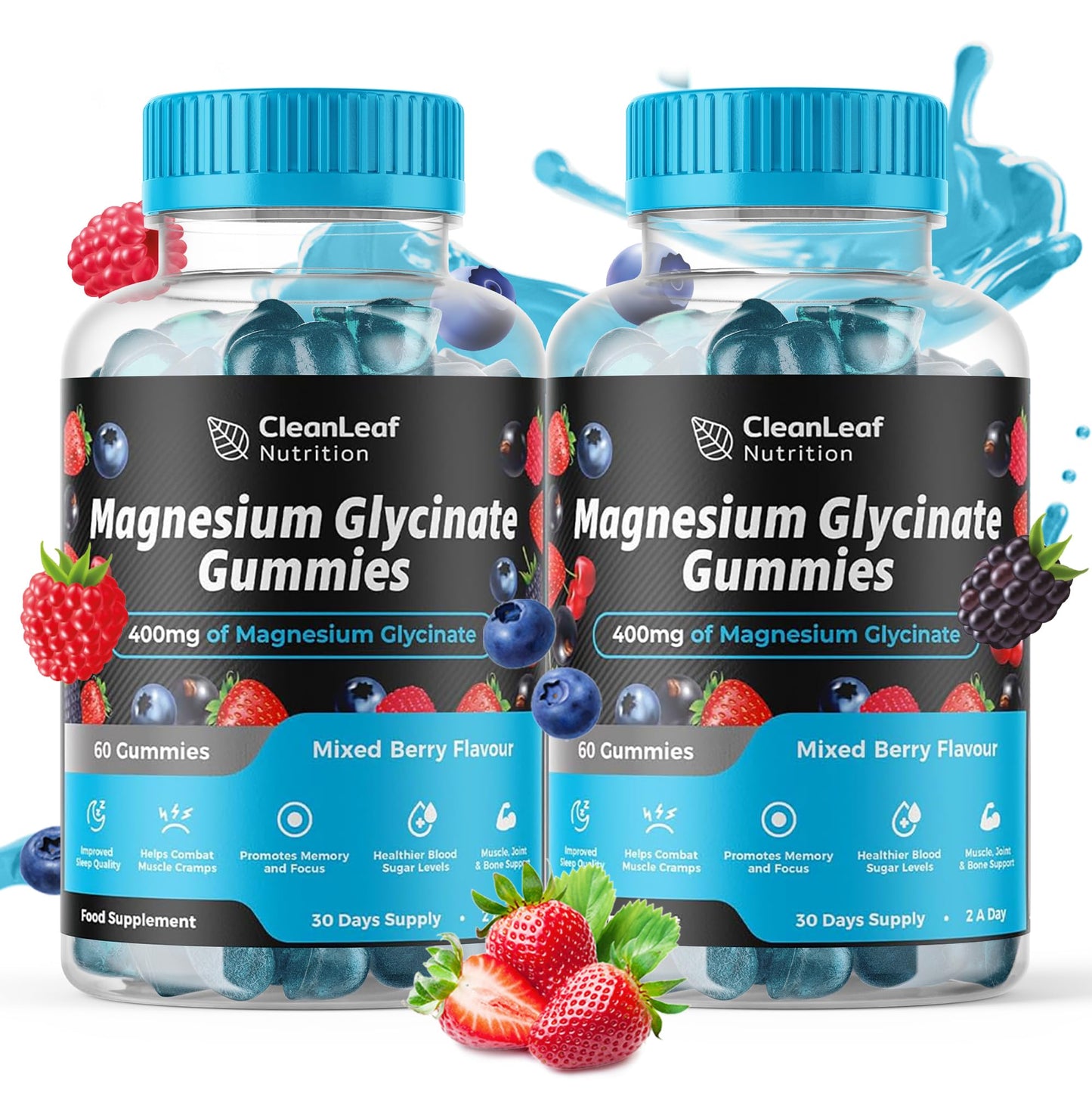 Magnesium Glycinate Twin Pack Gummies - 400mg High Absorption Formula for Sleep, Stress Relief & Muscle Health - Mixed Berry Flavor, Non-GMO, 60-Day Supply for Adults