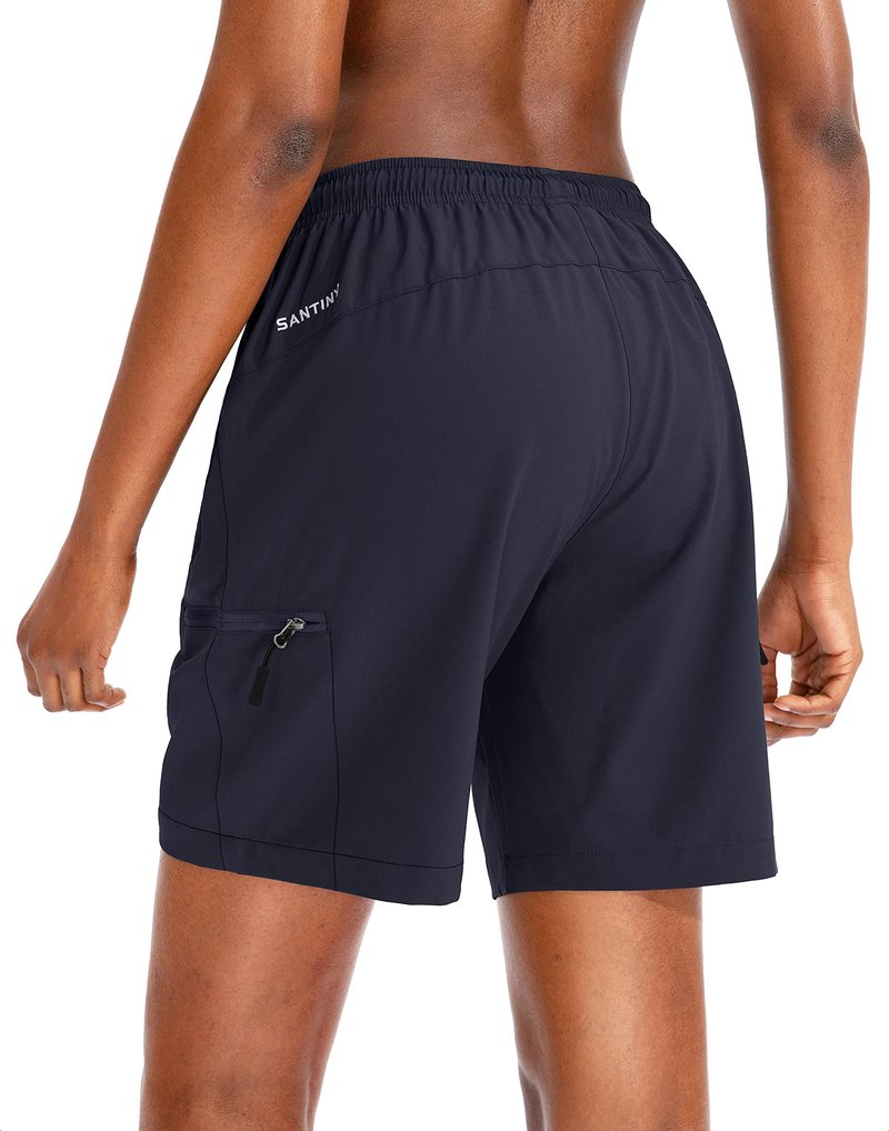 SANTINY Women's 5''/ 7''/9'' Hiking Cargo Shorts Quick Dry Lightweight Summer Shorts for Women Athletic Golf Zipper Pockets(Navy_L)
