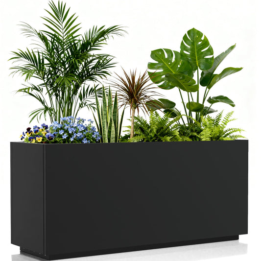 Worth Metal Rectangular Planter Box, 36"x12"x16" Matte Black Planter with Insert Shelf & Drainage Holes, Low Profile Plant Box for Patio, Garden, Deck, Easy to Install