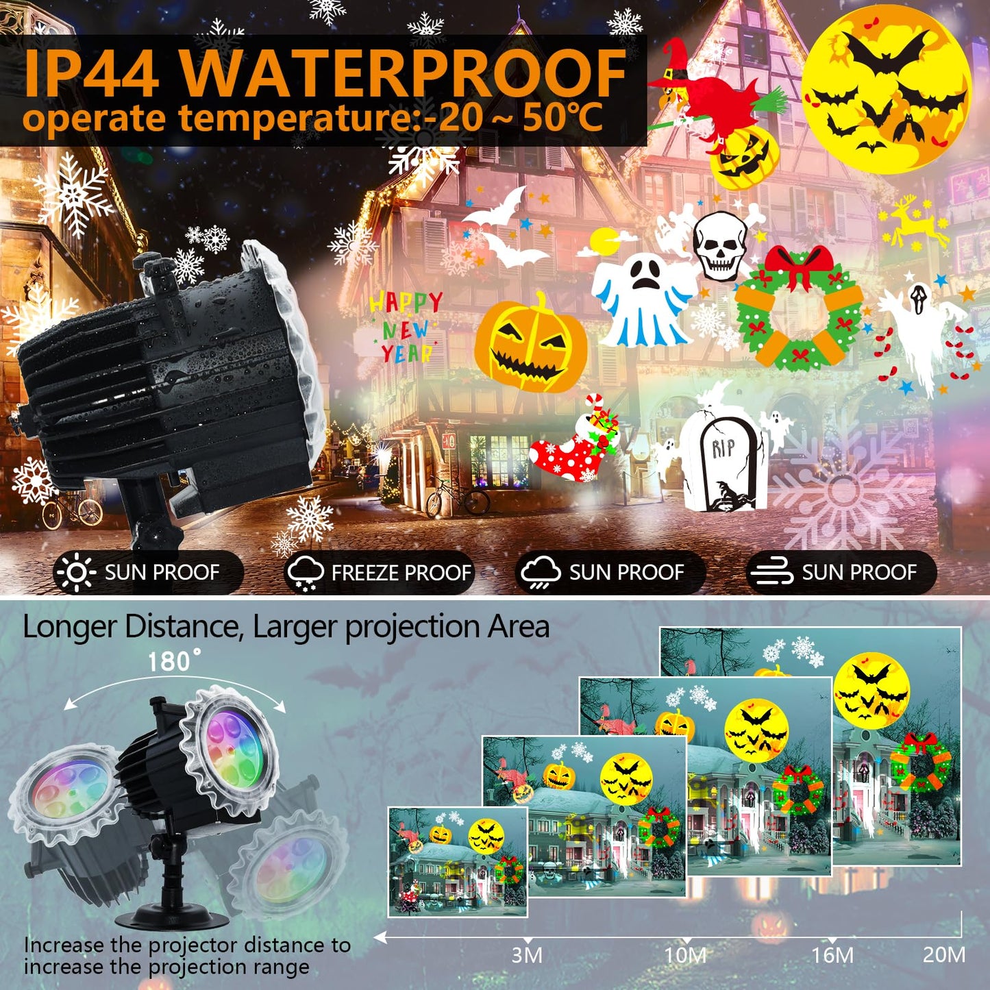 Segotendy Halloween Projector Lights Outdoor, 8 Images Mode with 96 Cartoons,Waterproof Holiday Projector with Remote Control Timer for Valentine Decorations Easter Christmas Halloween Birthday Party