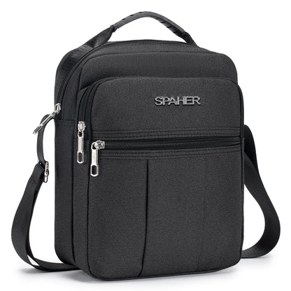 SPAHER Men Handbags Shoulder Bags Messenger Business Bag Crossbody Satchel Sling Travel Bag Daily Man Bag with Adjustable Shoulder Strap for Ipad 9.7 Inch Black