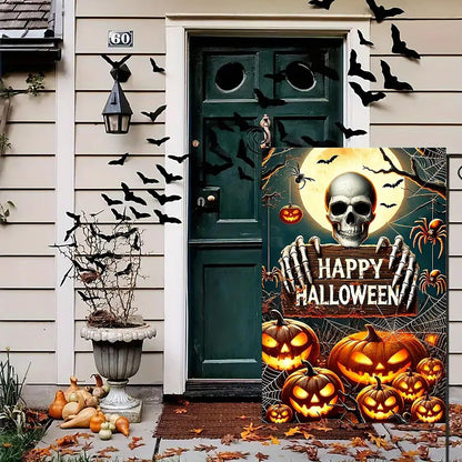 abzdfty Halloween Garden Flag 12x18 Inch Double Sided Pumpkin Skeleton Garden Flag Halloween Decorative Yard Flag for Outside, Patio, Porch and Lawn