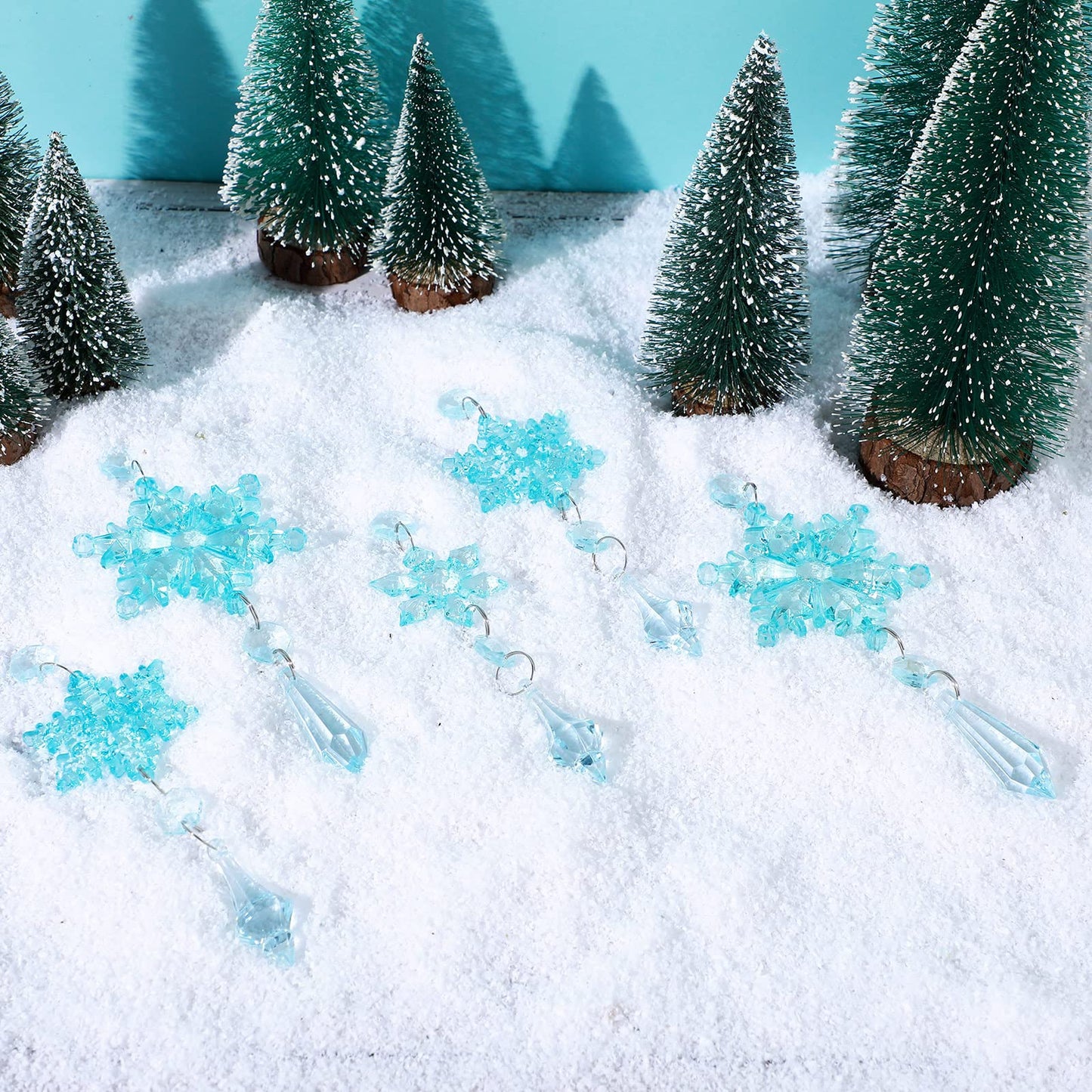 Boao Light Blue 15 Pcs Crystal Snowflake Ornaments for Christmas Tree Acrylic Snowflake Winter Wonderland Decorations for Party Favor Celebration